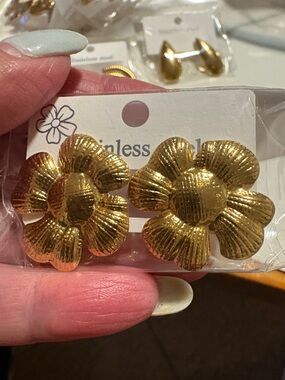 Gold Floral Statement Earrings - Stainless Style